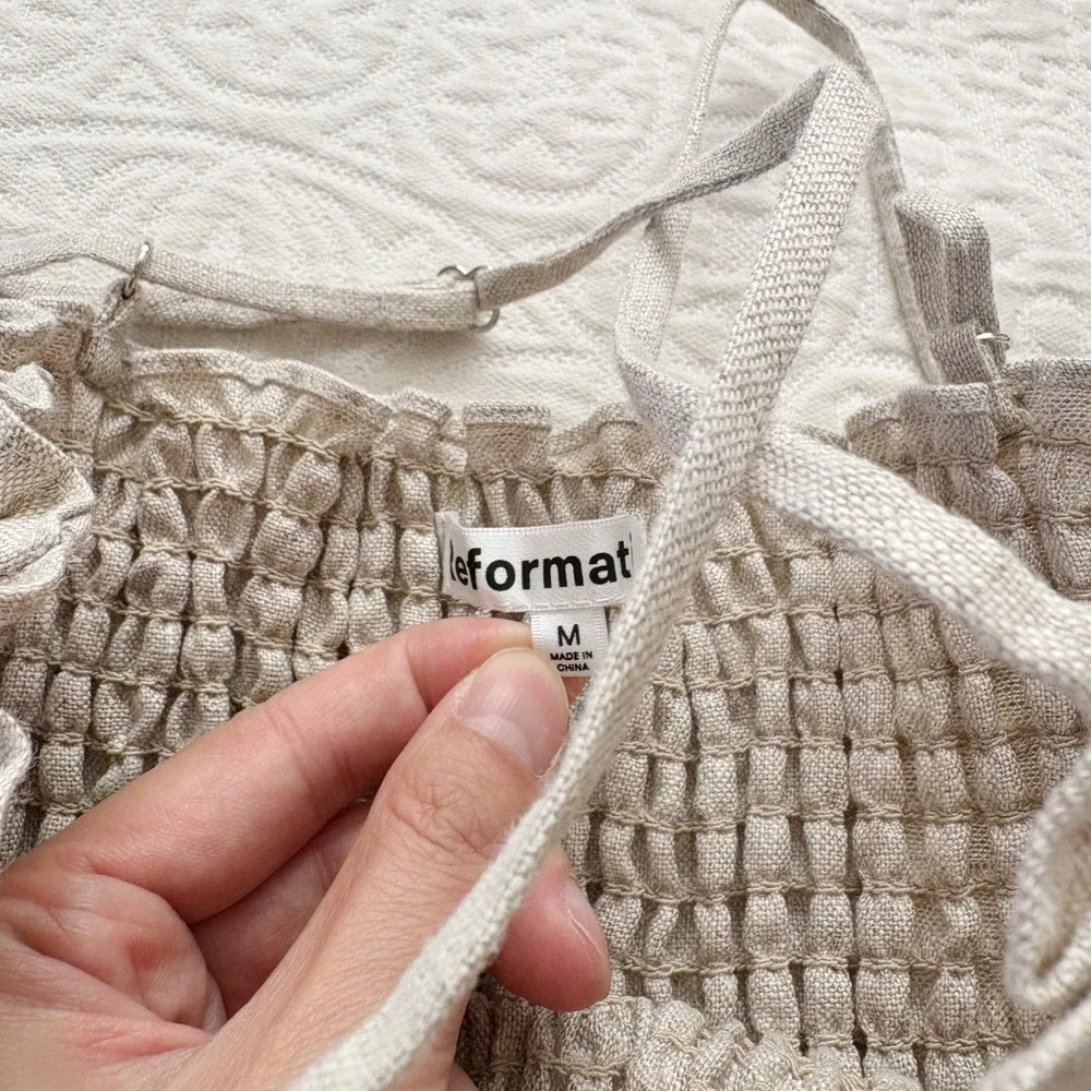 Reformation Miles Smocked Linen Midi Dress,‎ Oatmeal - Picture 5 of 6